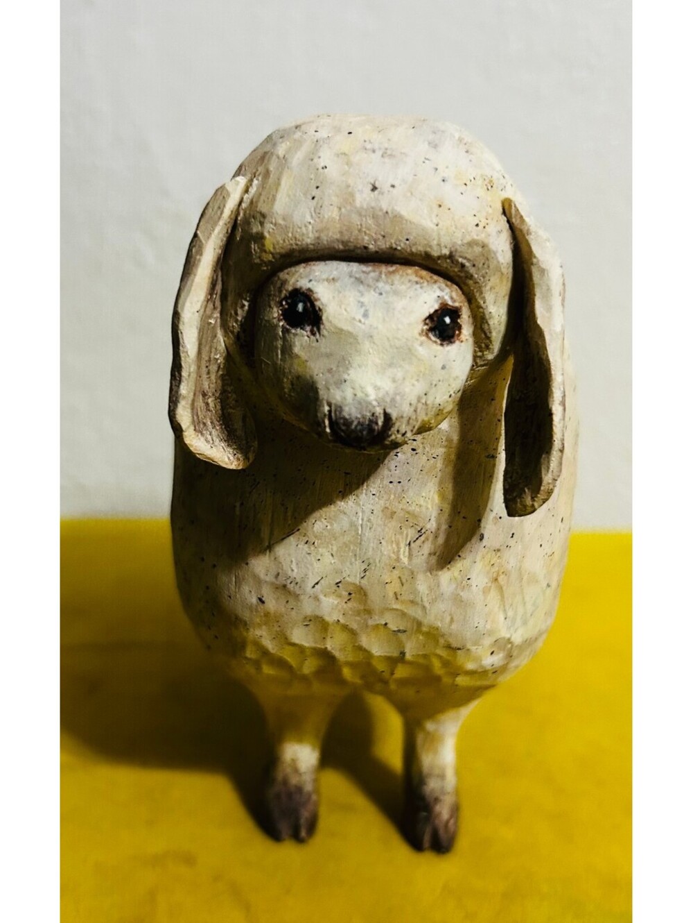 VTG Primitive Hand Carved Wood Sheep Figurine Lamb Farmhouse Folk Art Statue